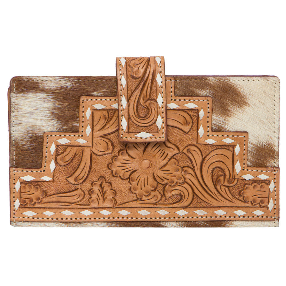Tooling Leather Button Cowhide Wallet - Manta