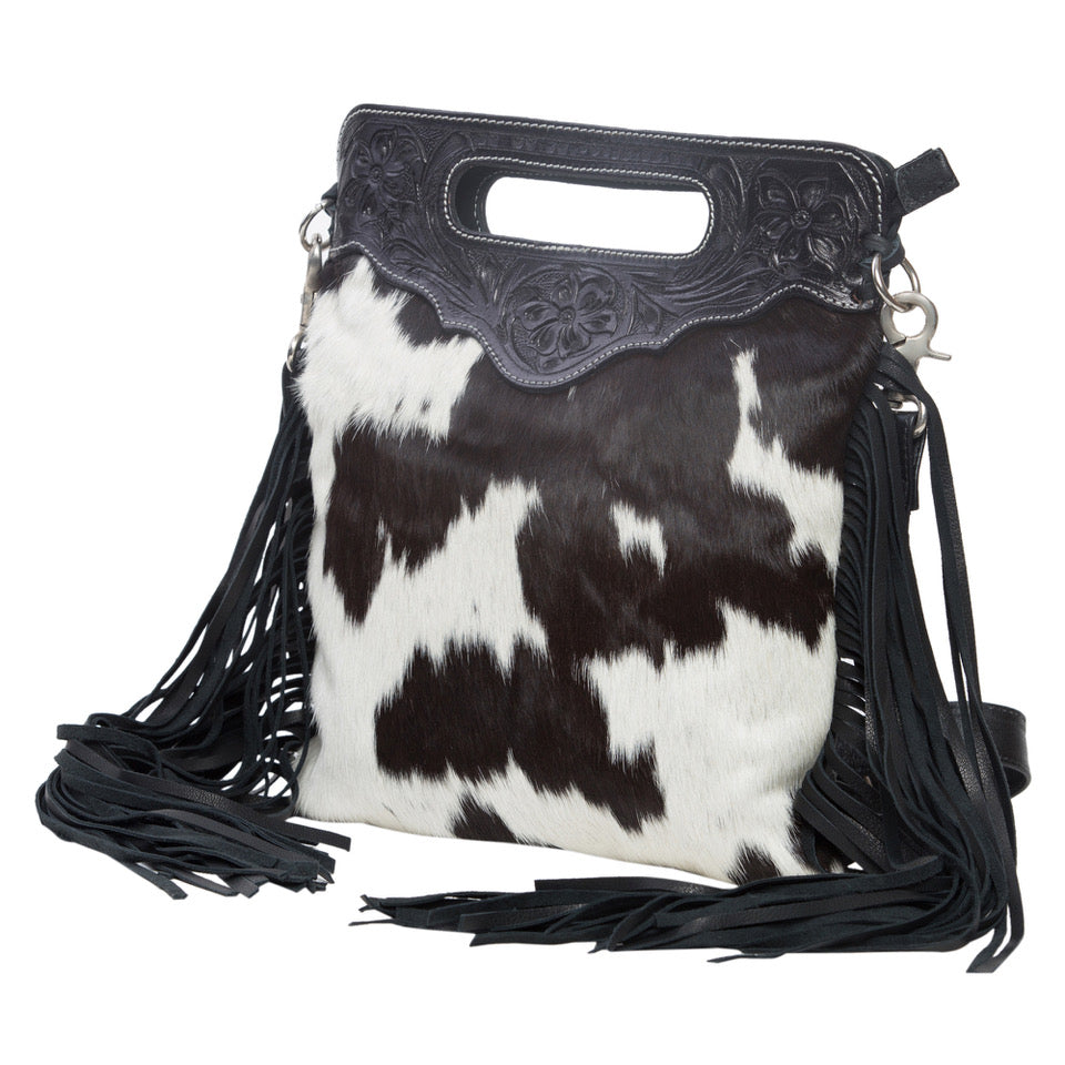 Tooling Leather Fringed Sling Cowhide Bag - Cali Fringe