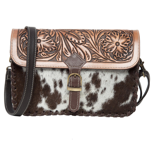 Tooling and Handweave Leather Cowhide Flap Bag - Panama