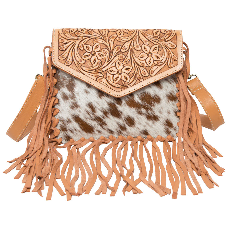 Tooling Leather Fringed Flap Bag - Bogota