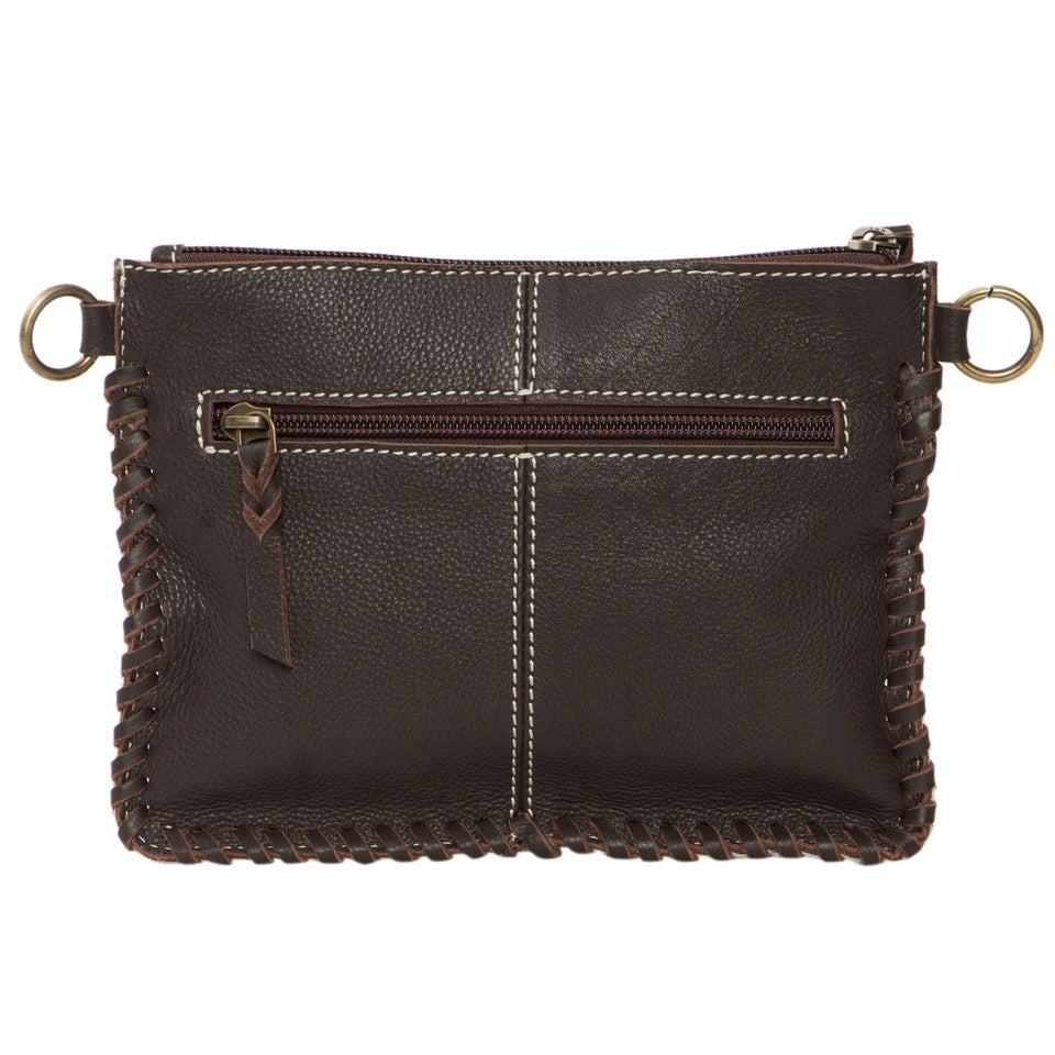 Tooling and Handweave Leather Cowhide Clutch Bag - Volcan