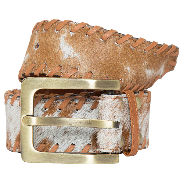 Boho Belt – Tan and White Cowhide Woven Belt