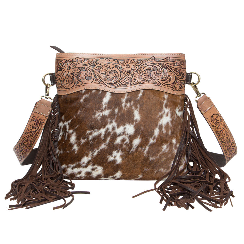 Tooling Leather Medium Fringed Sling Cowhide Bag