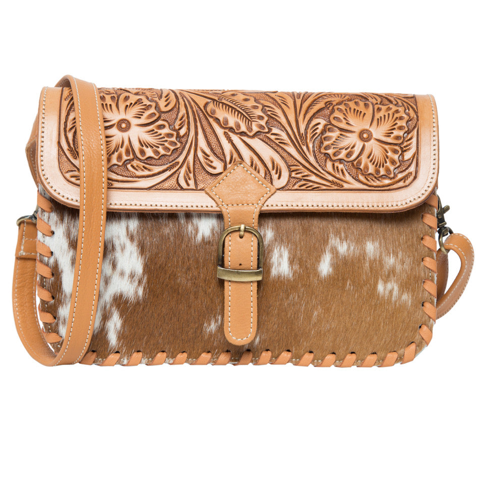 Tooling and Handweave Leather Cowhide Flap Bag - Panama