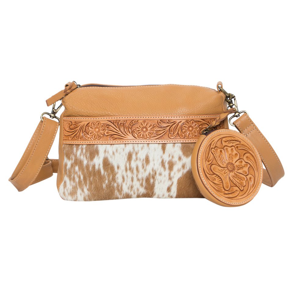 Carved Leather Sling Bag and Round Pouch - Punata