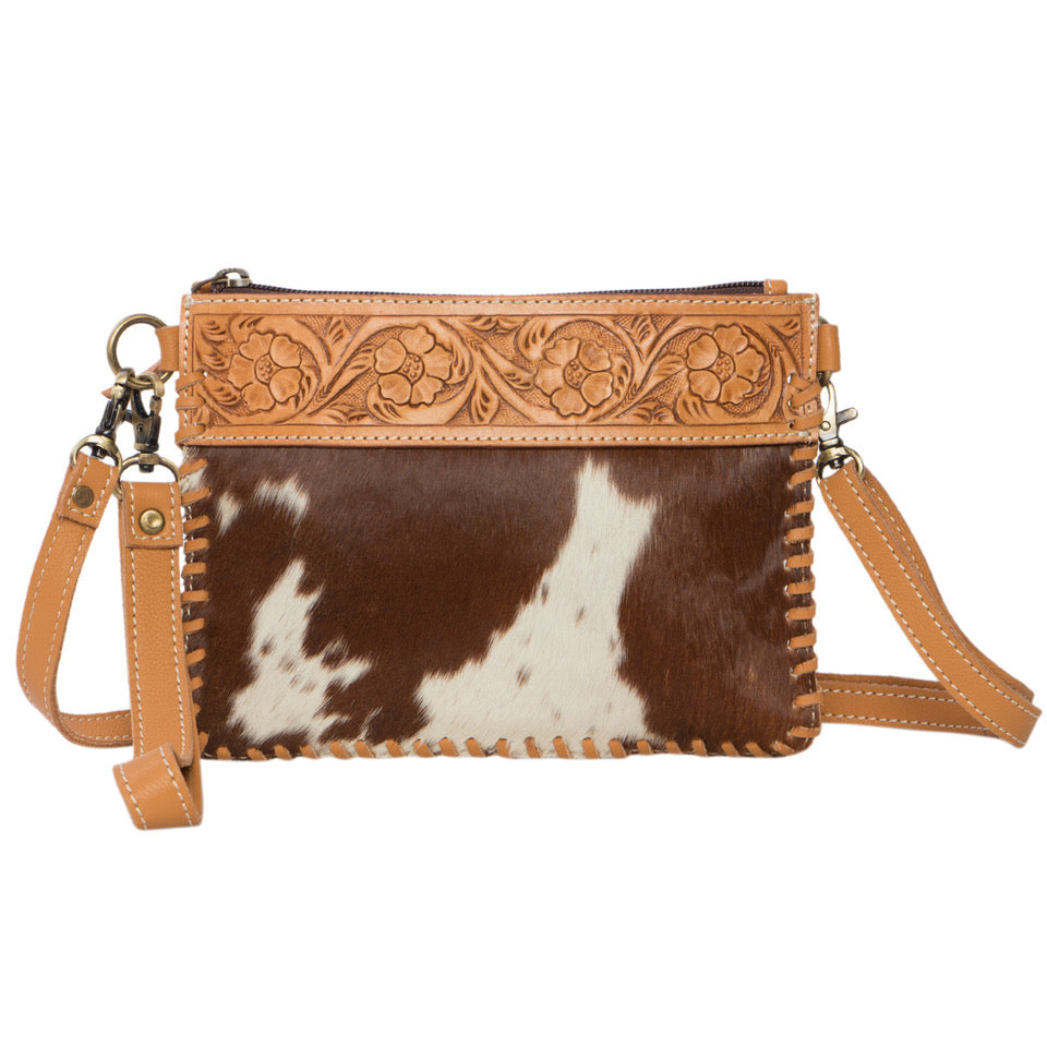 Tooling and Handweave Leather Cowhide Clutch Bag - Volcan