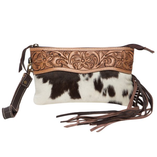 Tooling Leather Fringed Cowhide Clutch - Salvador