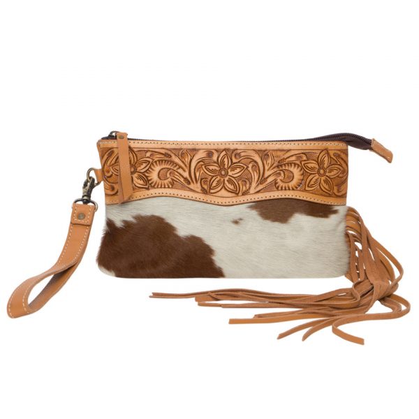 Tooling Leather Fringed Cowhide Clutch - Salvador