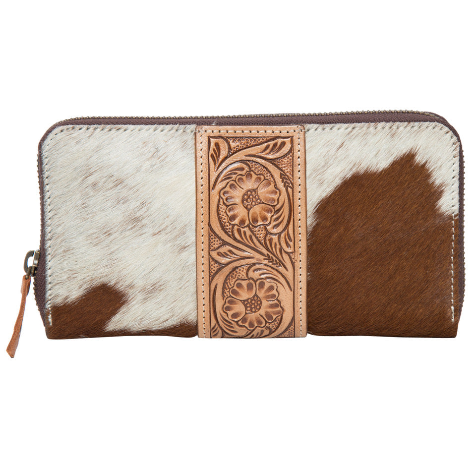 Tooling Leather Zipper Cowhide Wallet - Salta