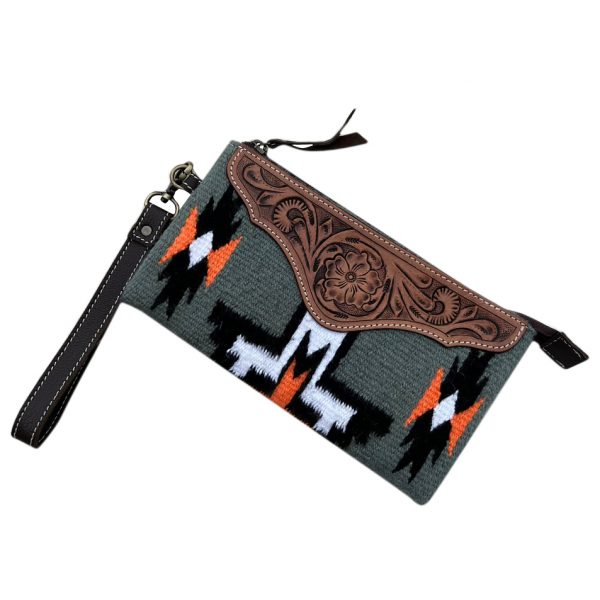 Saddle Blanket and Tooling Leather Clutch - Yellow