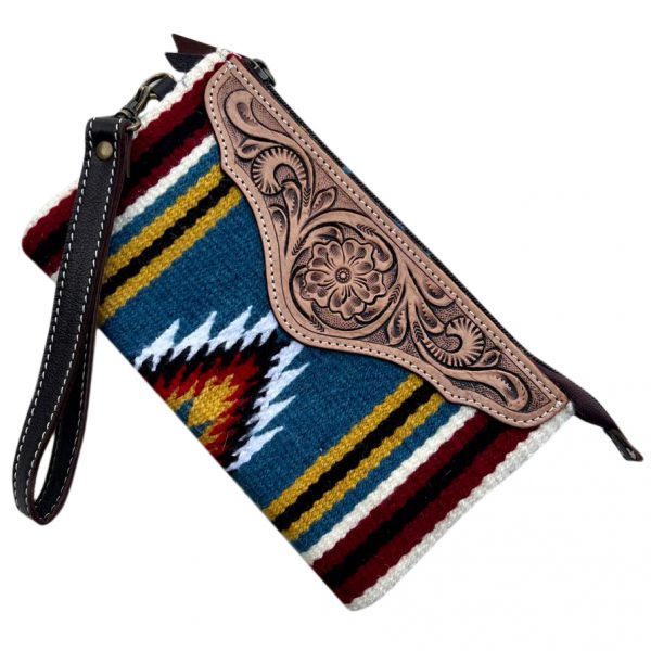 Saddle Blanket and Tooling Leather Clutch - Yellow